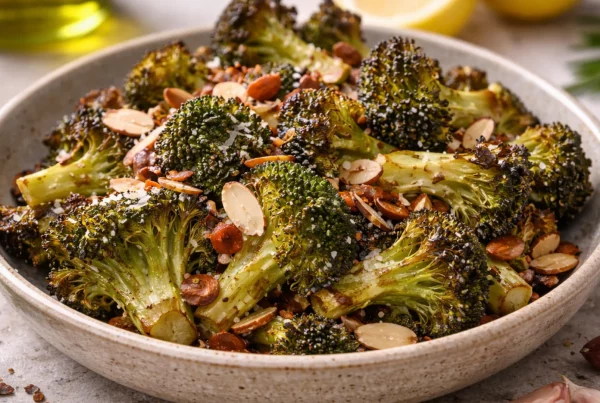 brocoli al horno con almendras y aceite de oliva virgen extra