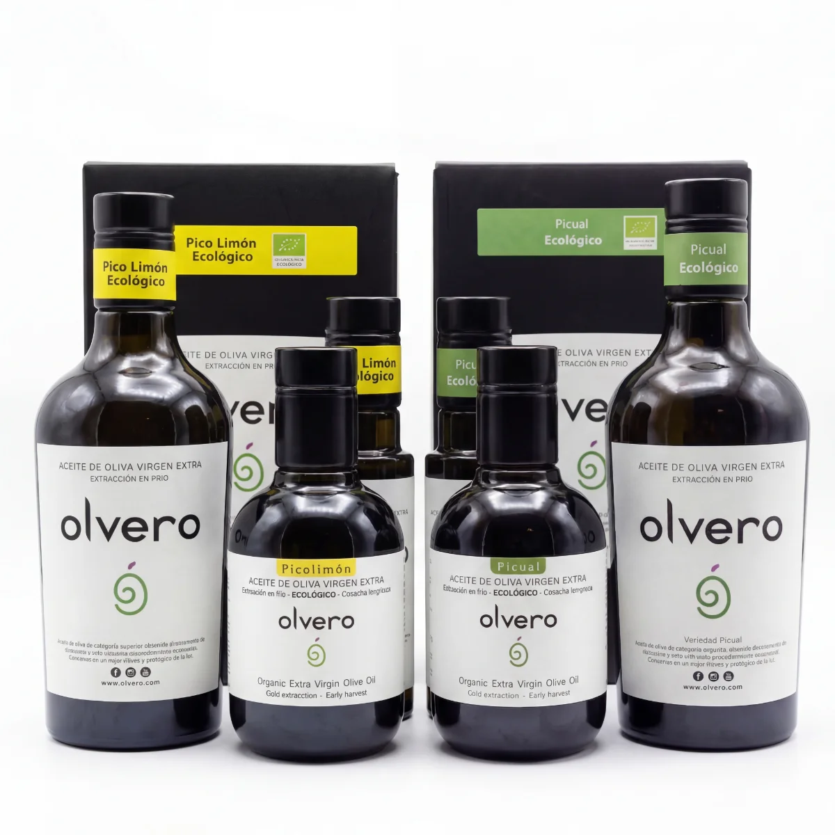variedades Olvero Picual + Pico limón aceite de oliva virgen extra ecológico